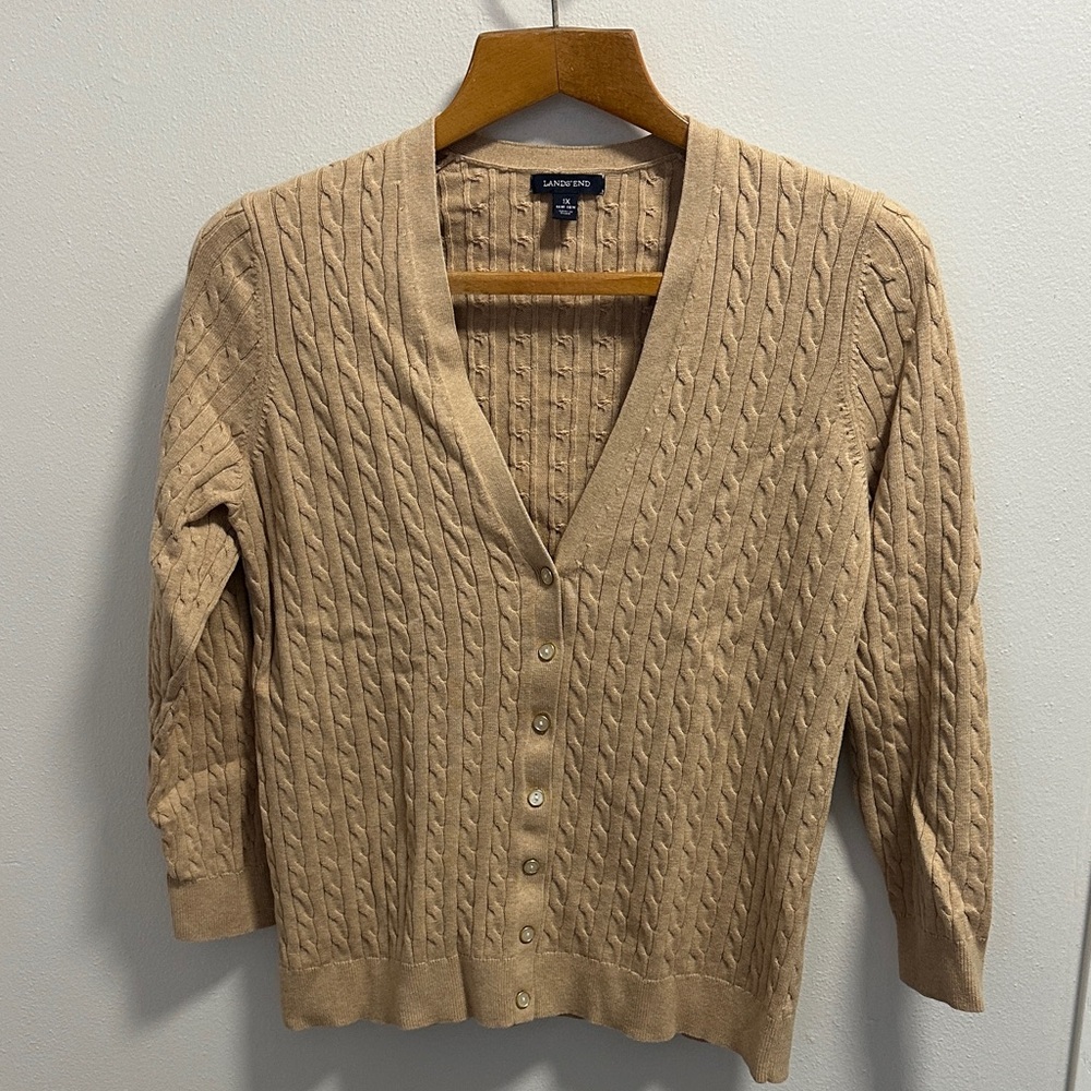 Lands' End Women's Beige Cable Knit Cardigan